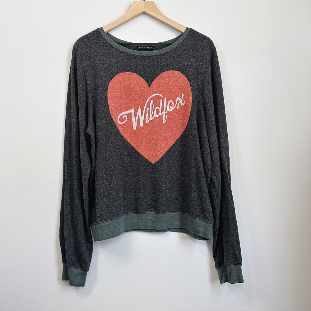 Wildfox Heart Script Logo Baggy Beach Jumper Sweatshirt - Dark Gray - Size L